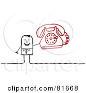 Poster, Art Print Of Stick People Man Holding A Red Phone