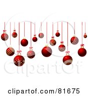 Royalty Free RF Clipart Illustration Of Suspended Red And Gold Christmas Balls On Red Ribbons