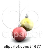 Royalty Free RF Clipart Illustration Of Two 3d Red And Gold Hanging Christmas Balls