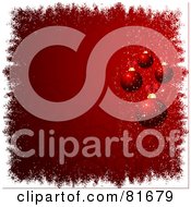 Poster, Art Print Of Red Background Of Circles Christmas Balls And White Grunge Borders