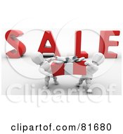 Poster, Art Print Of Two 3d White Characters Carrying A Large Present In Front Of Sale