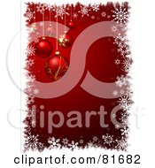 Poster, Art Print Of Border Of White Snowflakes Around Red With Hanging Christmas Balls