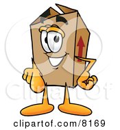 Cardboard Box Mascot Cartoon Character Pointing At The Viewer