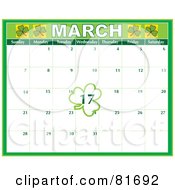 Poster, Art Print Of Green March St Patricks Day Calendar With A Clover Around The 17th Day