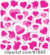 Background Of Pink Doodle Hearts On White