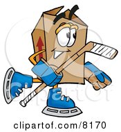 Poster, Art Print Of Cardboard Box Mascot Cartoon Character Playing Ice Hockey