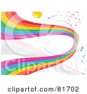 Royalty Free RF Clipart Illustration Of A Grungy Rainbow Wave And Splatter Background