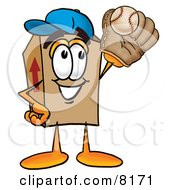 Cardboard Box Mascot Cartoon Character Catching A Baseball With A Glove