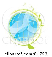 Shiny Blue Globe With Grid Lines And A Green Vine