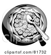 Poster, Art Print Of Black And White Aerial View Of A Spoon In A Bowl Of Cereal