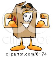 Cardboard Box Mascot Cartoon Character Flexing His Arm Muscles