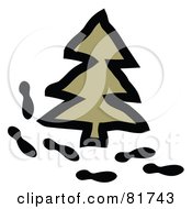 Royalty Free RF Clipart Illustration Of A Path Of Footprints Around An Evergreen Pine Tree by Andy Nortnik