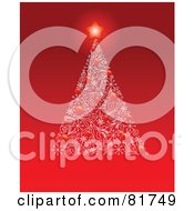 Poster, Art Print Of Red Star Glowing Atop A Christmas Tree Made Of Red Baubles And White Designs