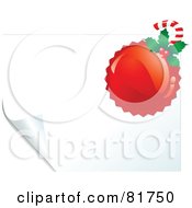 Royalty Free RF Clipart Illustration Of A Red Stamp With Holly And A Candy Cane On A White Turning Page by Pushkin