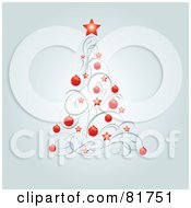 Poster, Art Print Of Christmas Tree Of Red Stars Red Baubles And Swirls