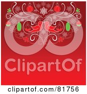 Royalty Free RF Clipart Illustration Of A Red And Green Cluster Of Ornaments And Birds On A Red Background