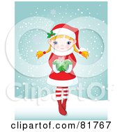 Poster, Art Print Of Cute Blond Christmas Girl Holding A Snowflake And Standing In The Snow
