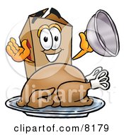 Poster, Art Print Of Cardboard Box Mascot Cartoon Character Serving A Thanksgiving Turkey On A Platter