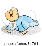Poster, Art Print Of Baby Boy In Blue Crawling Around And Smiling