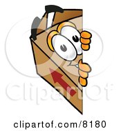 Cardboard Box Mascot Cartoon Character Peeking Around A Corner