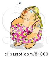 Royalty Free RF Clipart Illustration Of A Stinky Fat Woman In A Bathing Suit Watching A Fly by Snowy