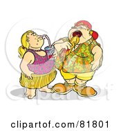 Poster, Art Print Of Fat Brother And Sister Eating And Drinking Unhealthy Food