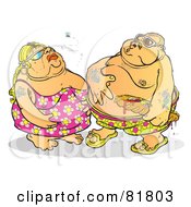 Royalty Free RF Clipart Illustration Of A Fly Buzzing Around A Fat Couple In Swimwear With A Sandwich by Snowy