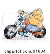 Poster, Art Print Of Fat Tattooed Biker Man On An Orange Motorcycle