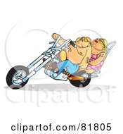Poster, Art Print Of Chubby Biker Couple On An Orange Motorcycle