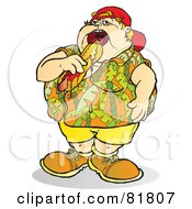 Poster, Art Print Of Fat Boy Eating A Messy Hot Dog
