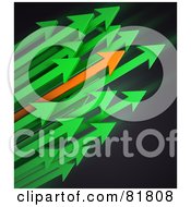 Poster, Art Print Of Cluster Of Green And Orange Arrows Shooting To The Right