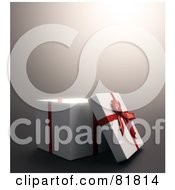 Poster, Art Print Of White 3d Gift Box With A Red Bow And Ribbons The Lid Resting Against The Side