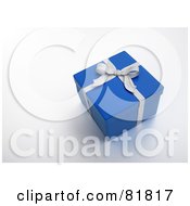 Poster, Art Print Of Blue 3d Gift Box Wrapped With A White Bow And Ribbons