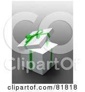 Royalty Free RF Clipart Illustration Of A White 3d Gift Box Wrapped With A Green Bow And Ribbons by Mopic