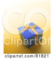 Poster, Art Print Of Blue 3d Gift Box Wrapped With A Yellow Bow And Ribbons