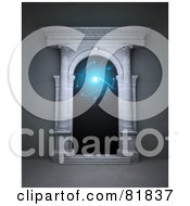 Poster, Art Print Of 3d Open Stone Portal With Columns And Blue Light