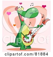 Poster, Art Print Of Romantic Guitarist Dinosaur Singing A Love Song With Music Notes And Hearts