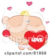 Poster, Art Print Of St Valentines Day Cupid Holding A Heart - Version 2