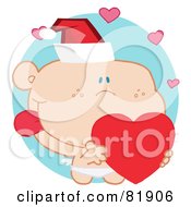 Poster, Art Print Of Christmas Cupid Wearing A Santa Hat And Holding A Heart - Version 5