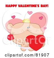 Royalty Free RF Clipart Illustration Of A Happy Valentines Day Greeting Of A Cupid Holding A Heart Version 1