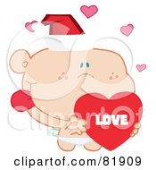 Royalty Free RF Clipart Illustration Of A Christmas Cupid Wearing A Santa Hat And Holding A Heart Version 2