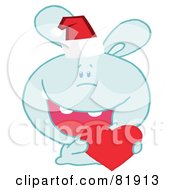 Royalty Free RF Clipart Illustration Of A Blue Christmas Bunny Wearing A Santa Hat And Holding A Heart