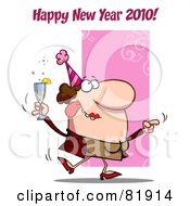 Poster, Art Print Of Happy New Year 2010 Greeting Of A Drunk Dancing Woman Holding Bubbly At A Party