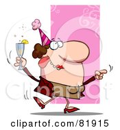 Royalty Free RF Clipart Illustration Of A Drunk Dancing Woman Holding Bubbly At A Party by Hit Toon