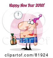 Royalty Free RF Clipart Illustration Of A Happy New Year Greeting Of A Man Covered In Lipstick Kisses Drinking At A New Years Party Version 3