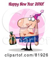 Happy New Year Greeting Of A Man Covered In Lipstick Kisses Drinking At A New Years Party - Version 1