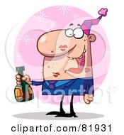 Royalty Free RF Clipart Illustration Of A Man Covered In Lipstick Kisses Drinking At A New Years Party