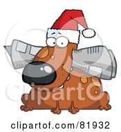 Poster, Art Print Of Christmas Dog Wearing A Santa Hat And Chewing On A Newspaper