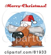 Royalty Free RF Clipart Illustration Of A Merry Christmas Greeting Of A Christmas Dog Chewing On A Newspaper