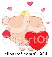 Poster, Art Print Of St Valentines Day Cupid Holding A Heart - Version 1